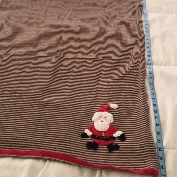 Pottery Barn kids 💯 cotton striped baby blanket with 🎅 Santa Claus brown khaki - Picture 4 of 8
